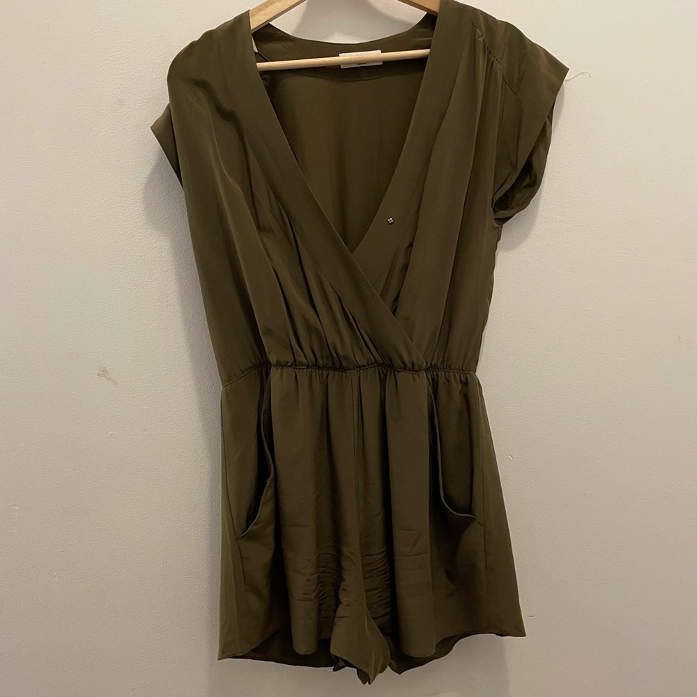Babaton olive green silk romper